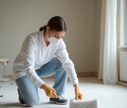 Technicien en train de nettoyer un appartement rénové